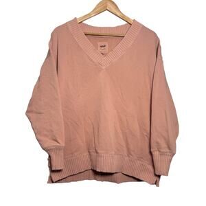 Aerie Terracotta Oversized V-Neck Sweater XS Boho Cozy Worn-In Look